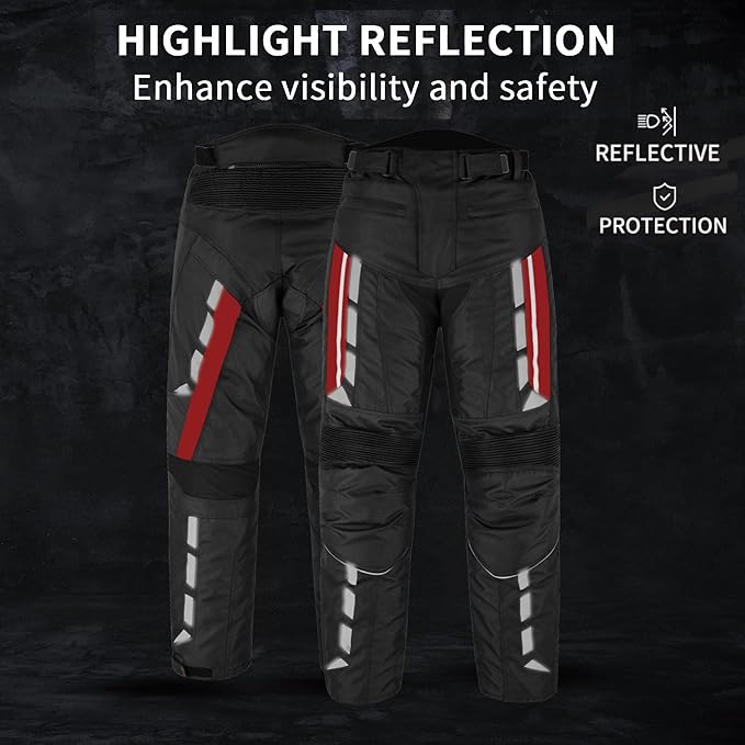 Men’s Waterproof Motorcycle Trousers – 600D Cordura Biker Pants with CE Armour, Thermal Lining & Reflective Panels