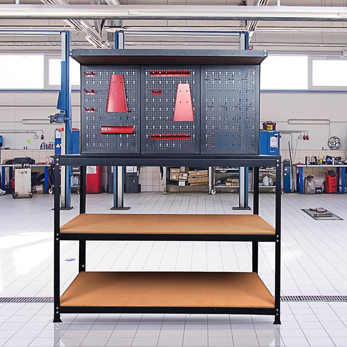 Prostormer Workbench, 47.25 inch Multipurpose Garage Worktable with Peg Board Hook Kit for Home, Garage, and DIY Projects