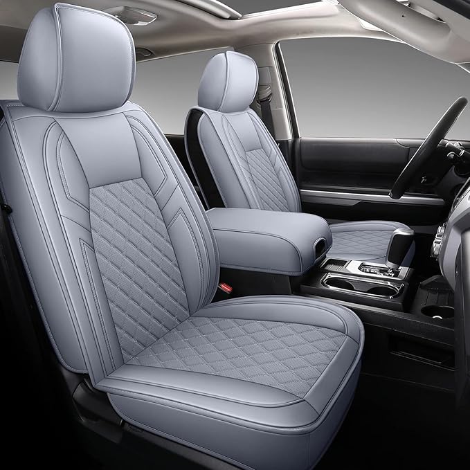Coverado Tundra Seat Covers, Back Leather Car Seat Covers for Trucks, Automotive Seat Covers Protector Custom Fit 2007-2021 Toyota Tundra(Rear Seat Cover/Gray)