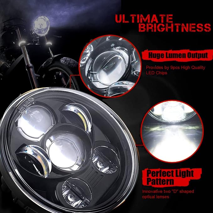 SLK-Lights VT1300 Fury Daymaker LED Headlight 5 3/4in - Direct Fit - Plug & Play - Compatible Honda VT1300 2010-2025 Honda Fury, Sabre, Interstate, and Stateline (RED)