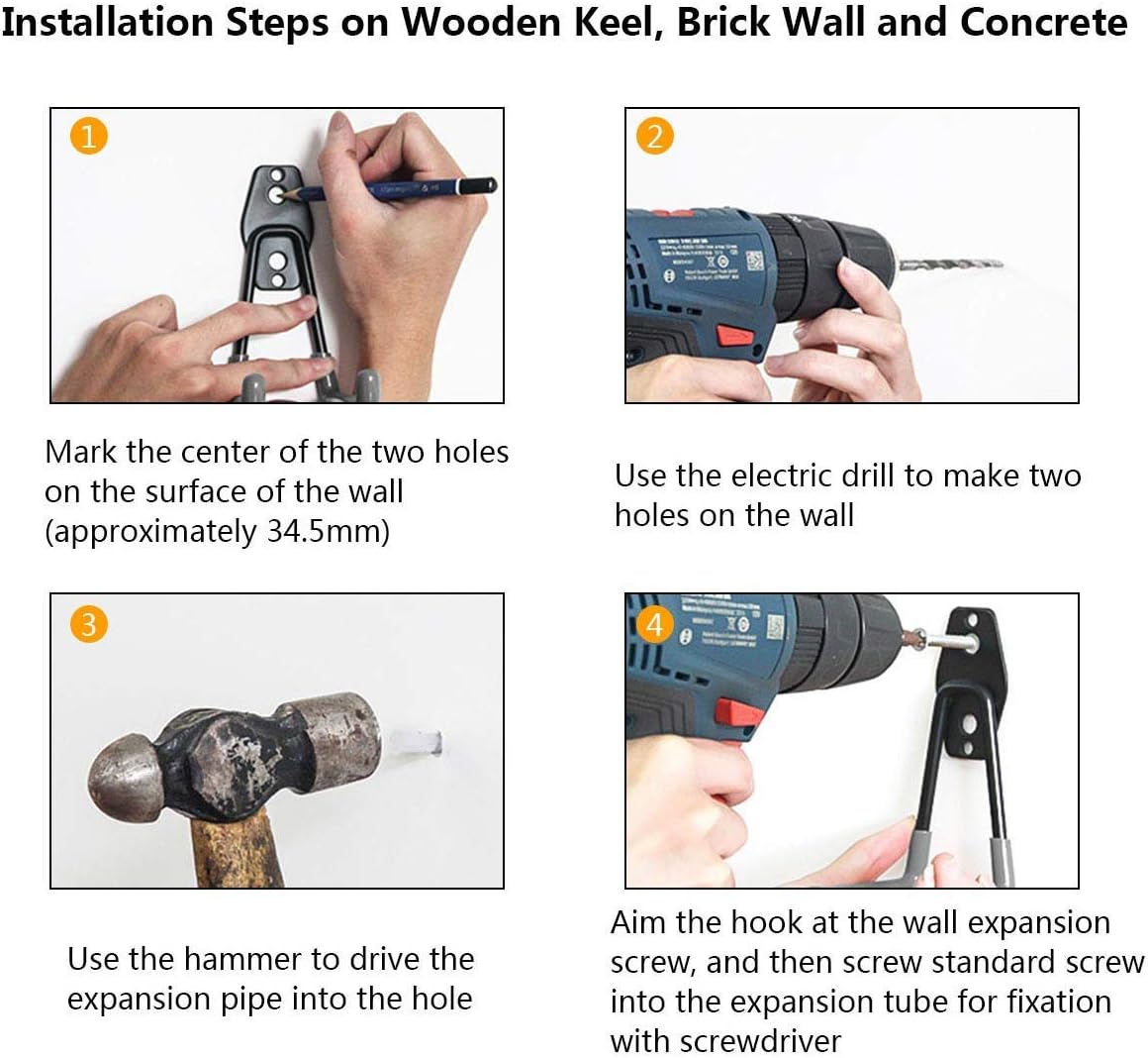 2 Pack Garage Storage Utility Hooks,Garage Garden Tool Organizer,Steel Wall Mount Hooks, Garden Small U Hooks (Black) (Type O-Orange)