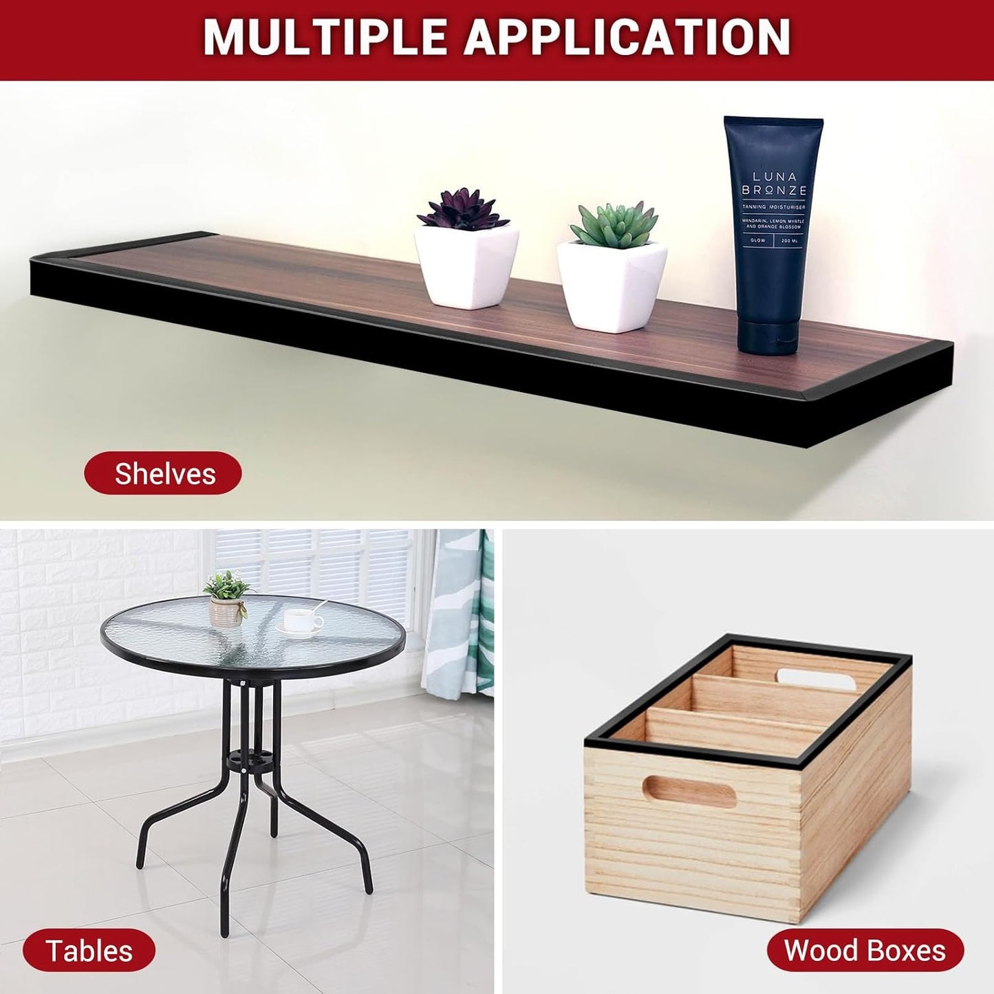 Rubber Edge Trim, 5/8" Self Adhesive Flexible U Channel Edge Protecter for Plywood, Tables, Desks, Cabinets, Counter Top, Wide U Shaped Edge Trim, Edge Banding, Black Color, 20Ft