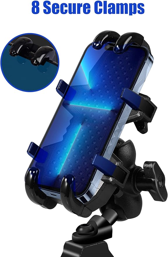 UTV Phone Holder, Aluminum Alloy Heavy Duty Cell Phone Mount for UTV/SXS,360° Adjustable Mounting Bracket Fits 1.75”-2” Roll Cage, 8 Claws Tightly Hold iPhones or 4.7”-7.1" Devices