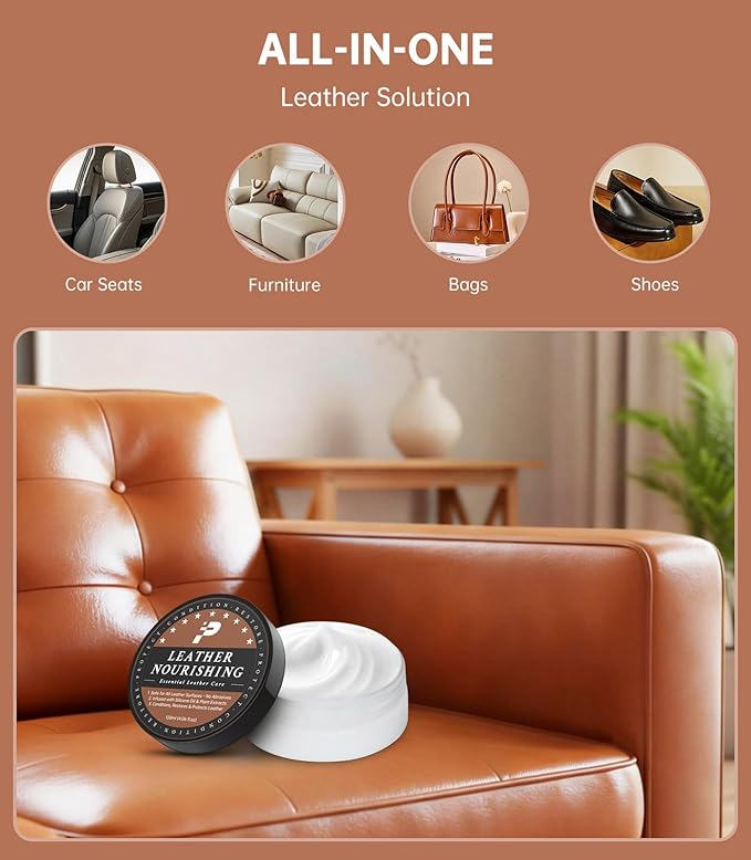 Leather Conditioner - 2 Pack Deep Conditioning Care for Leather Seats, Car Interior, Moisturizes & Protects Couch, Purses, Boots, Shoes & Furniture - Natural Plant-Based, Family & Pet Safe