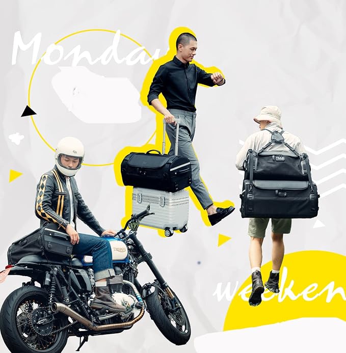 Niche Stackable Tail Bag, Three sizes, Motorcycle Rear Seat Bag with Waterproof Rain Cover, Motorbike Travel Luggage, Zipper closure, Large Capacity-22L