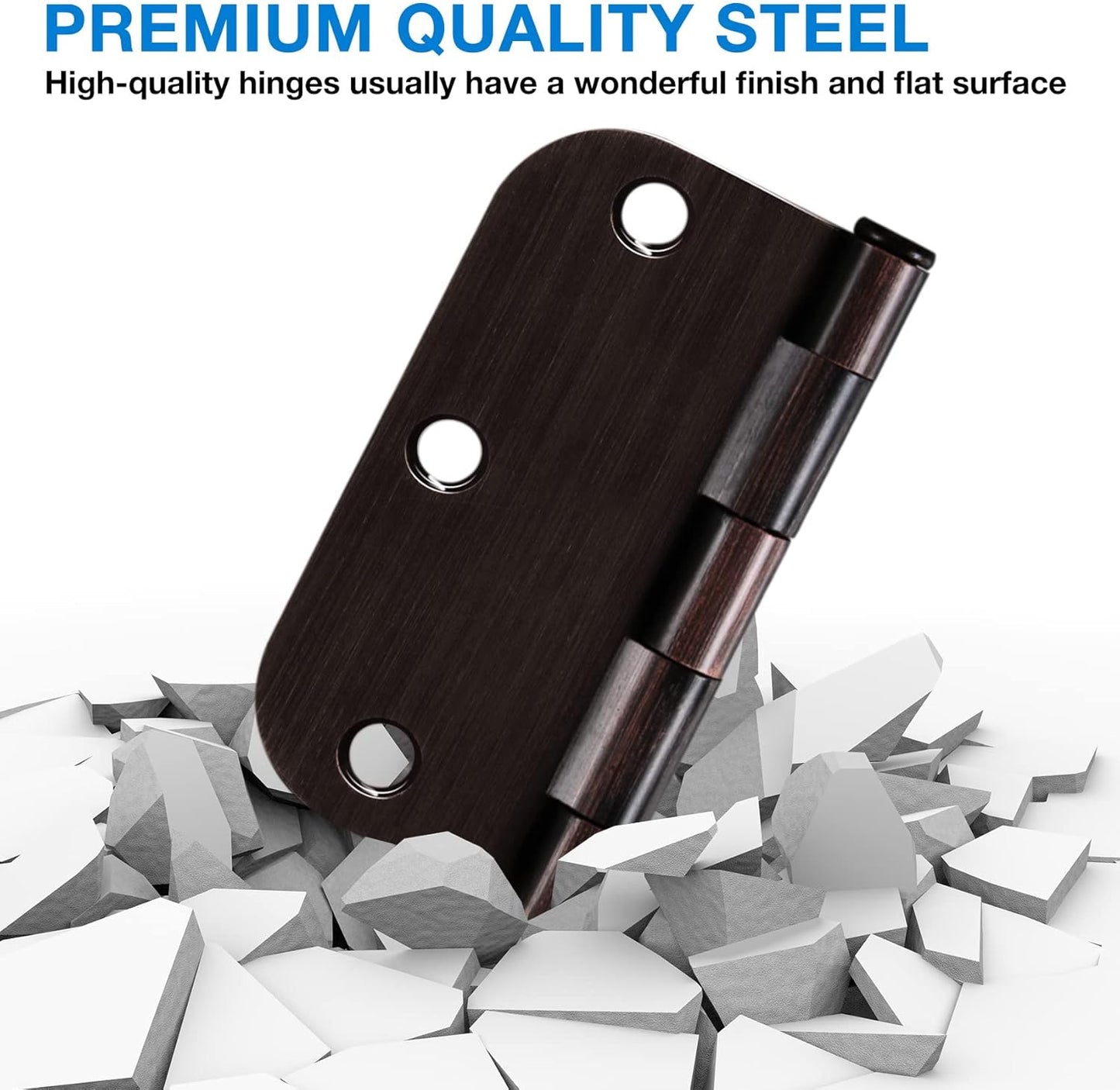 6 Pack Oil Rubbed Bronze Door Hinges 3.5" x 3 1/2 Inch Black Brushed Interior Hinge Rounded 5/8" Radius Corner 3 ½"Iron Residential Standard Bedroom Bifold Single Double Doors Hardware Kit