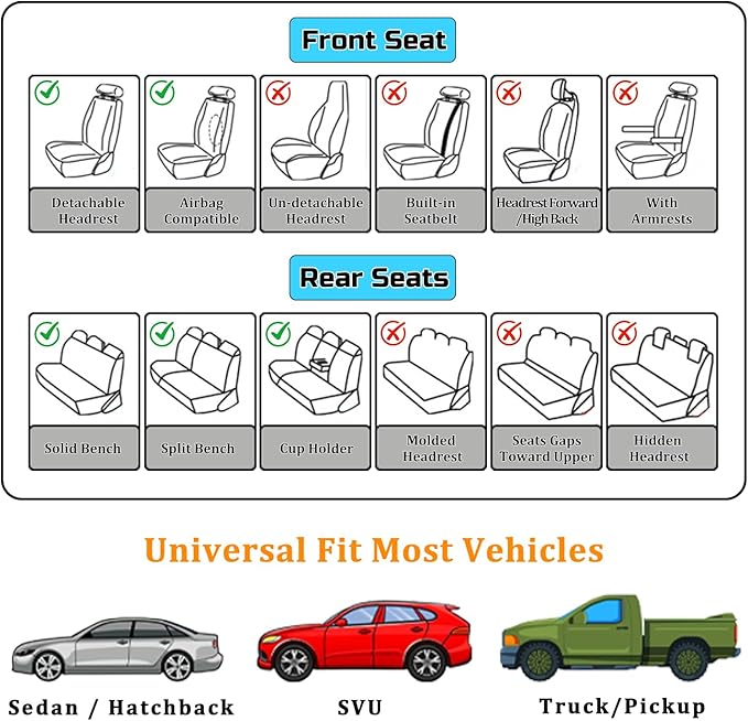 Leather Seat Covers Full Set, Waterproof Seat Cover for Cars 5 Seats, Luxury Leatherette Car Seat Cushion, Front and Rear Protectors Automotive Seat Covers for Sedan SUV Pick-up Truck, Brown