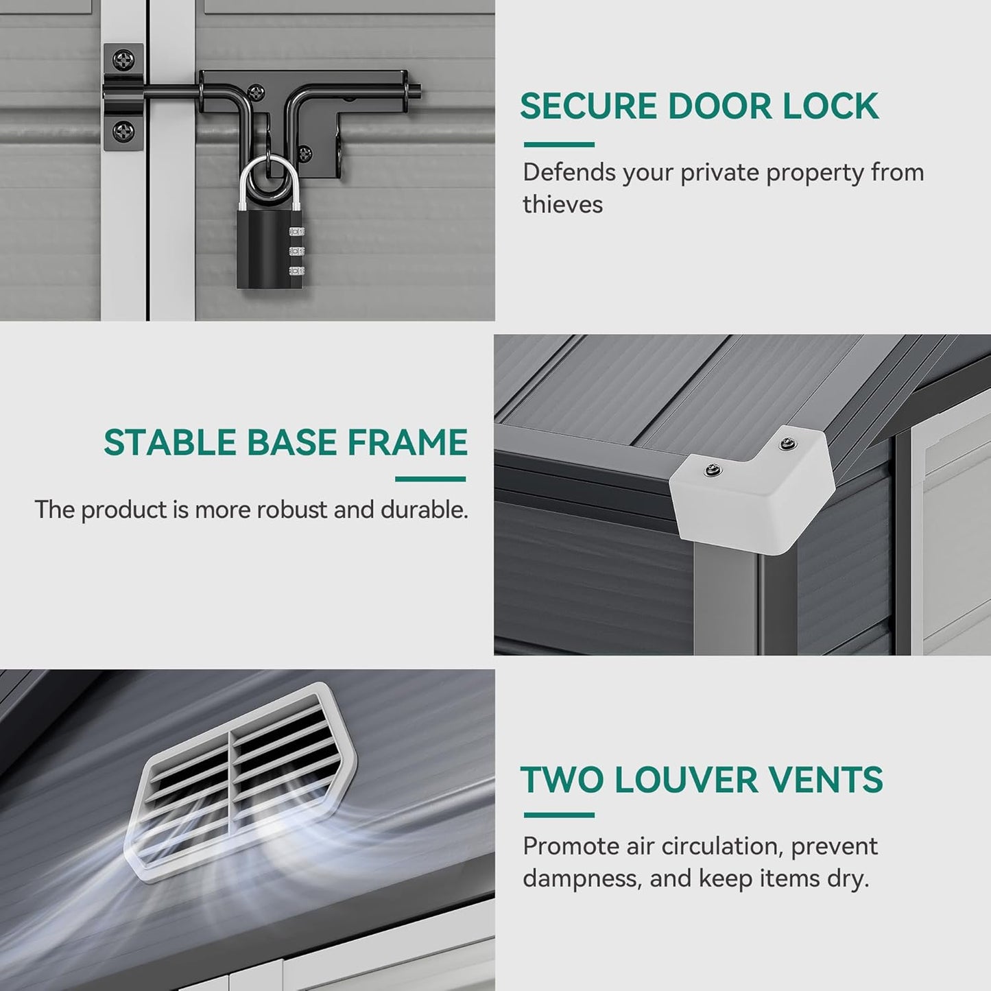 YITAHOME 6x6FT Outdoor Storage Shed w/o Floor, All-Weather Plastic Shed with Lockable Doors, Window & Vents, Plastic Tool Shed for Backyard, Patio, Poolside, Lawn, Gray