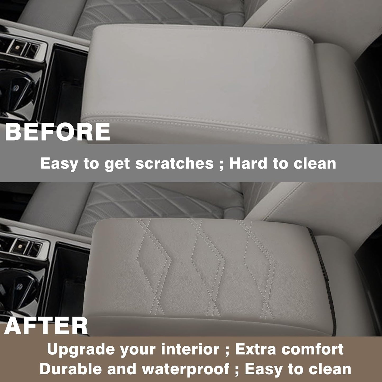 Muslogy for 2024 2025 Atlas Center Console Pad Armrest Cover Protector Vegan Leather Extra Soft Interior Accessories Armrest Box Lid Pad Compatible with Volkswagen Atlas Accessories(V1_Light Gray)