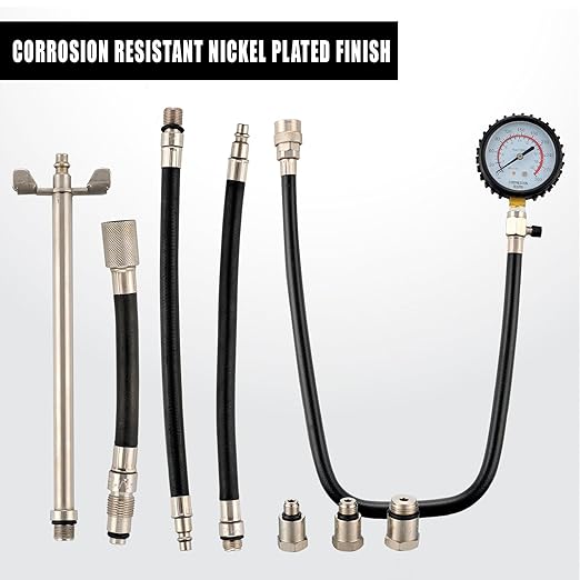 Engine Compression Tester Kit | 0-300 psi/20.7 Bar | Cylinder Compression Gauge, Multi-Size Spark Plug Adapters for Gasoline Engines