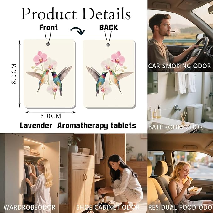 Hummingbird & Floral Car Air Freshener 4 Pcs, Watercolor Nature - Inspired Hanging Air Freshener for for Cars Closet Drawer Books, Car Accessories Mirror Decor for women.