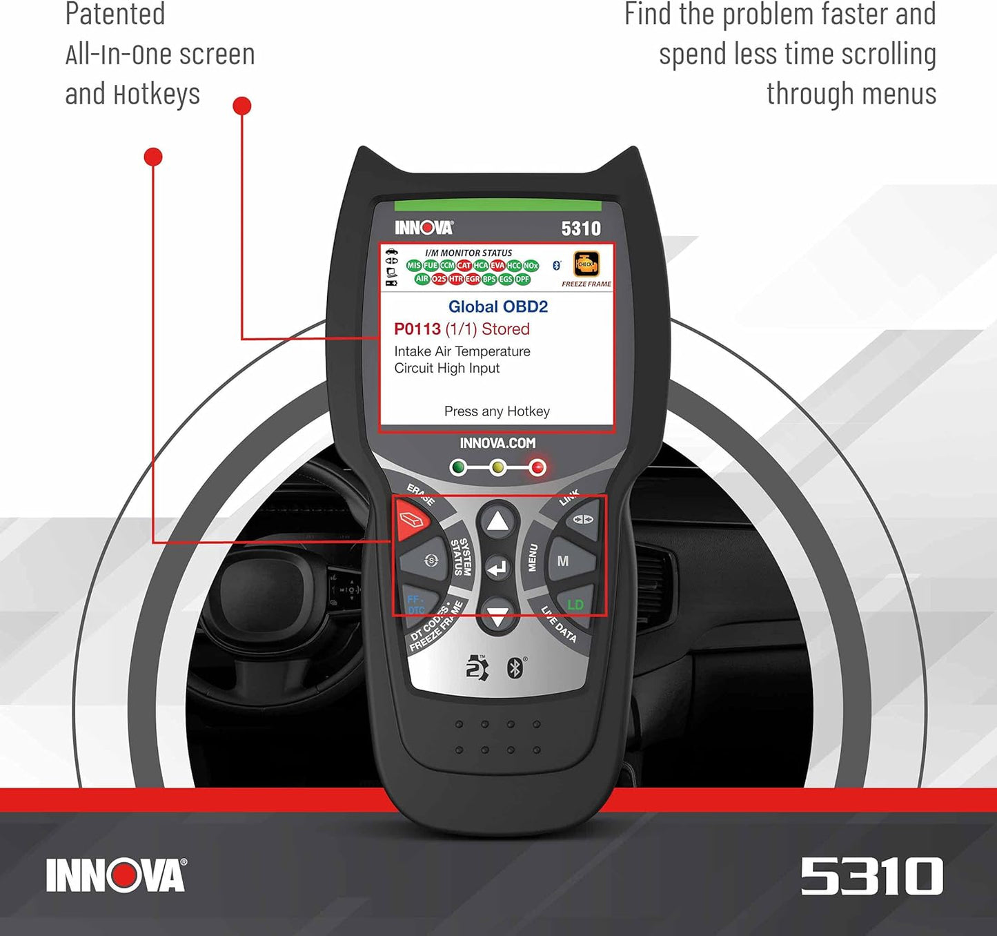 Innova 5310 OBD2 Scanner for ABS & Airbag (SRS) with Battery/Alt Test, Oil Light Reset, Live Data for 1996-2023 Vehicles, Accurate, Reliable, Easy to Use, iPhone & Android App Included