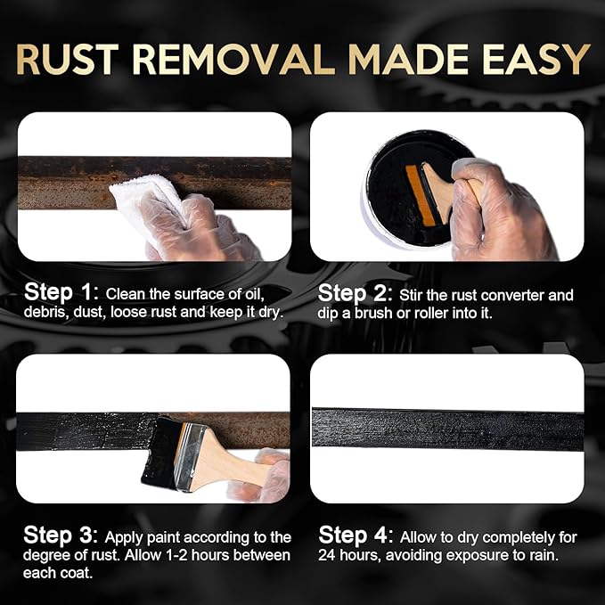 2-in-1 Rust Converter Paint for Metal, 35 Floz Black Rust Inhibitor Metal Primer, Water-Based Rust Reformer for Trailer Cars, Long-Lasting Rust-proof Protective Coating, Corrosion Protection