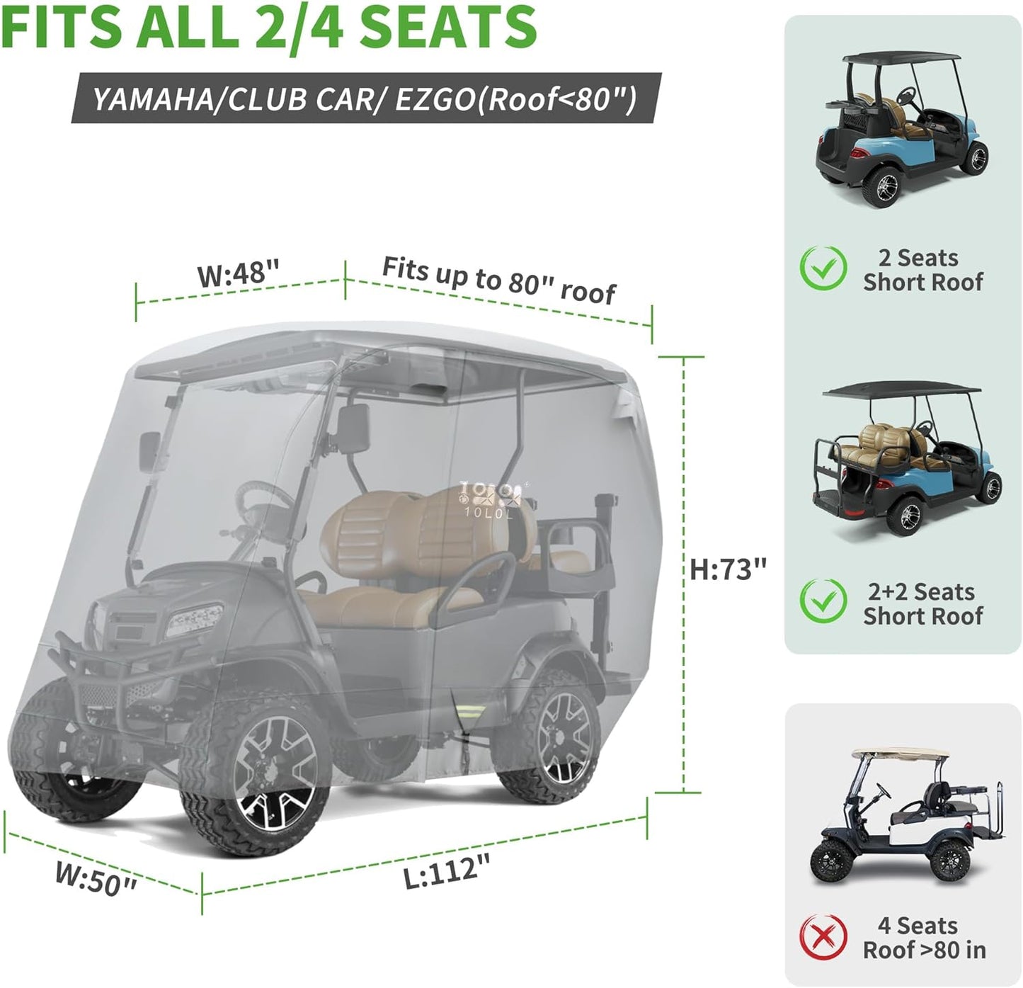 10L0L Heavy Duty Golf Cart Cover for 2/4 Passengers EZGO, Club Car and Yamaha, All Weather Outdoor Protection Weatherproof