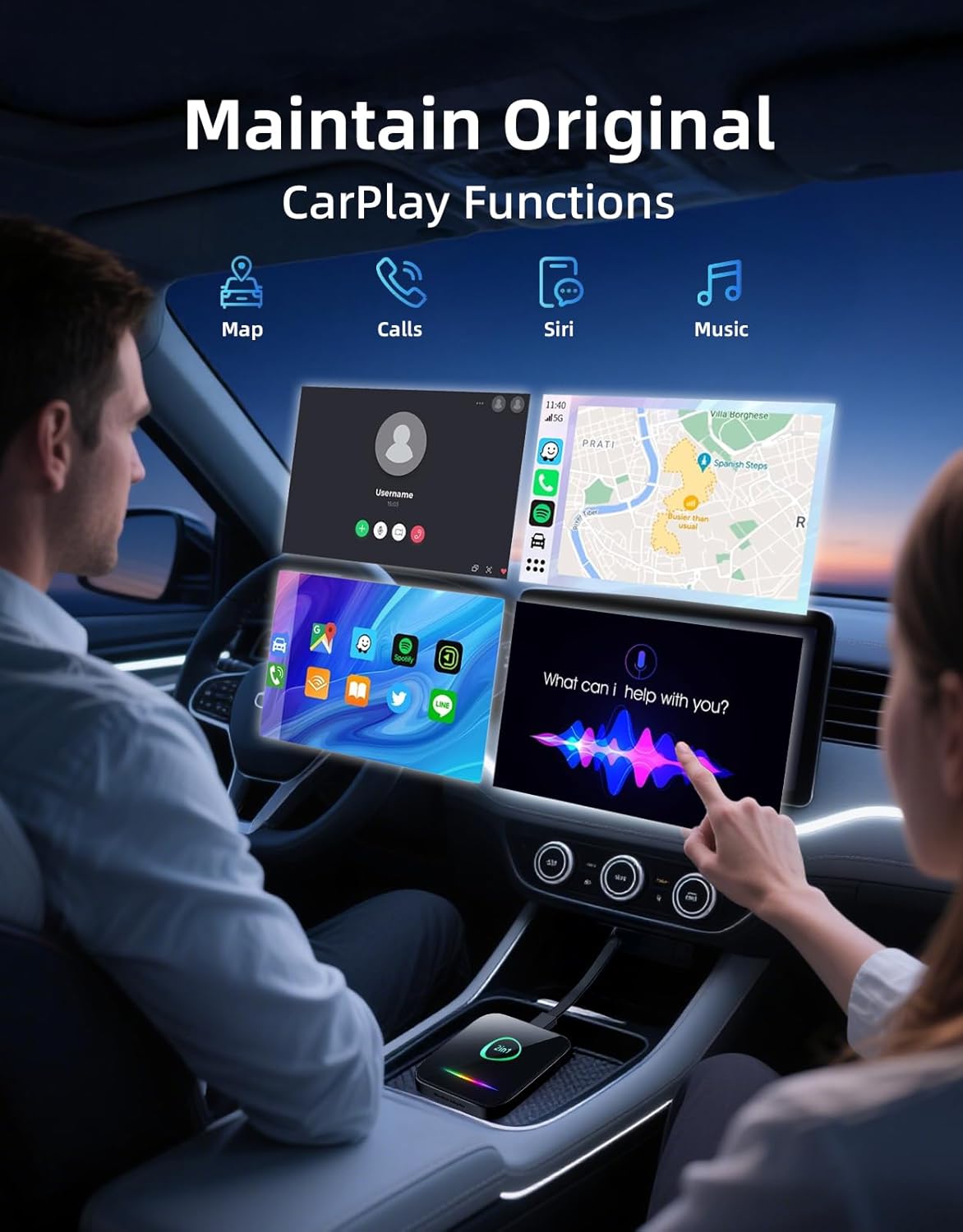 Wireless CarPlay Adapter for Apple iPhone & Android Auto, Plug & Play Dongle with Fast Connection, No Delay, Wide Compatibility for Cars 2016+