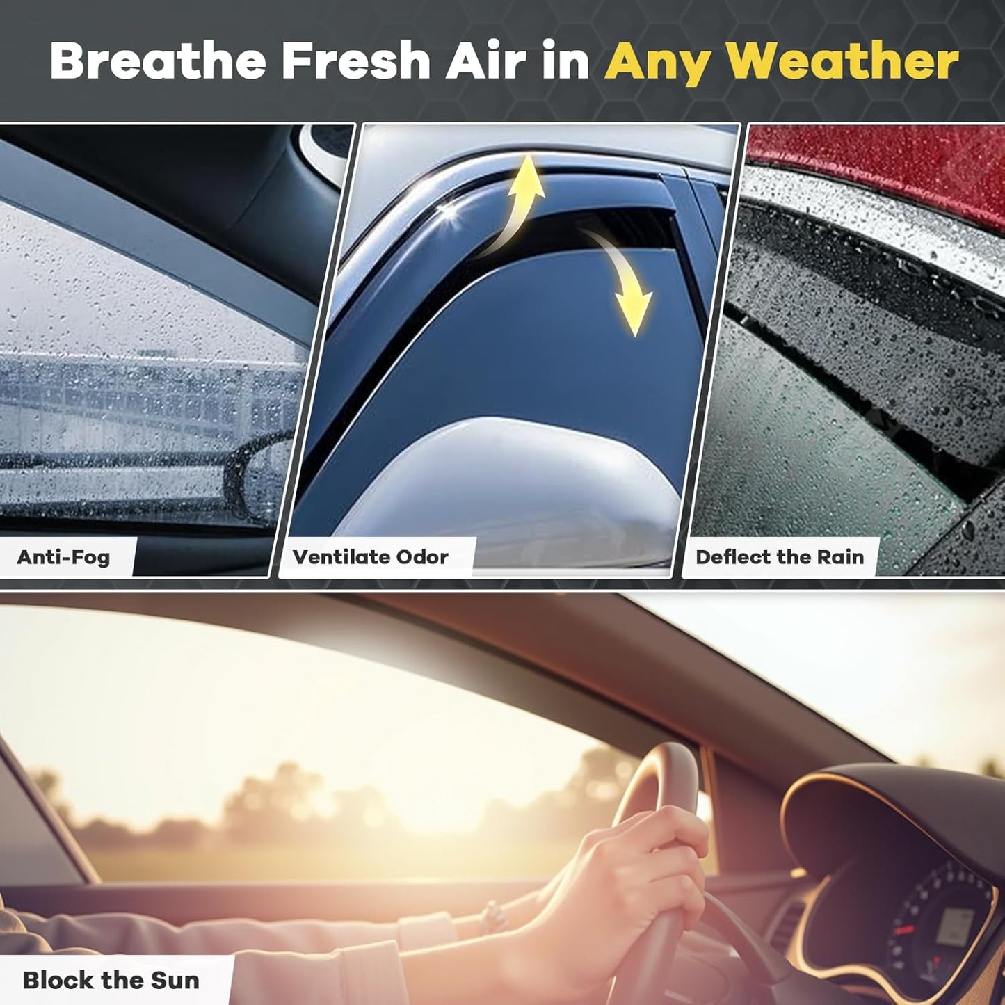 4 PCS in-Channel Rain Guards Fit for 2021 2022 2023 2024 2025 Ford F150 SuperCrew, Side Window Wind Deflectors for 23-25 F-250 F-350 F-450 F-550 Crew Cab, Vent Window Visors Shade Shield