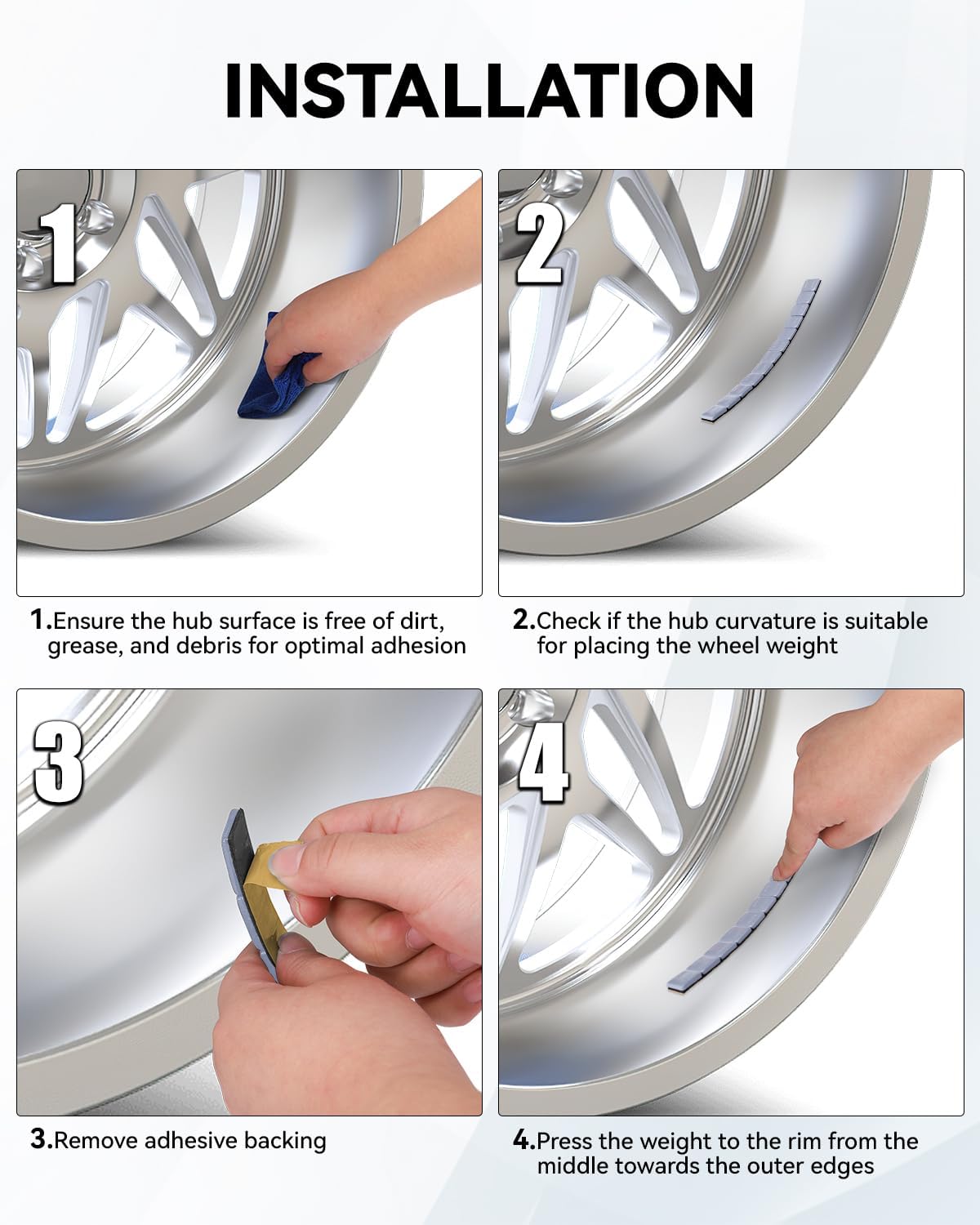 YIZBAP Wheel Weights Gray 1/4oz, 24 oz/Box, 96pcs, with Strong Black Adhesive. 0.25 Ounce Stick on Wheel Weights for Cars, Trucks, SUVs, Motorcycle, and Others