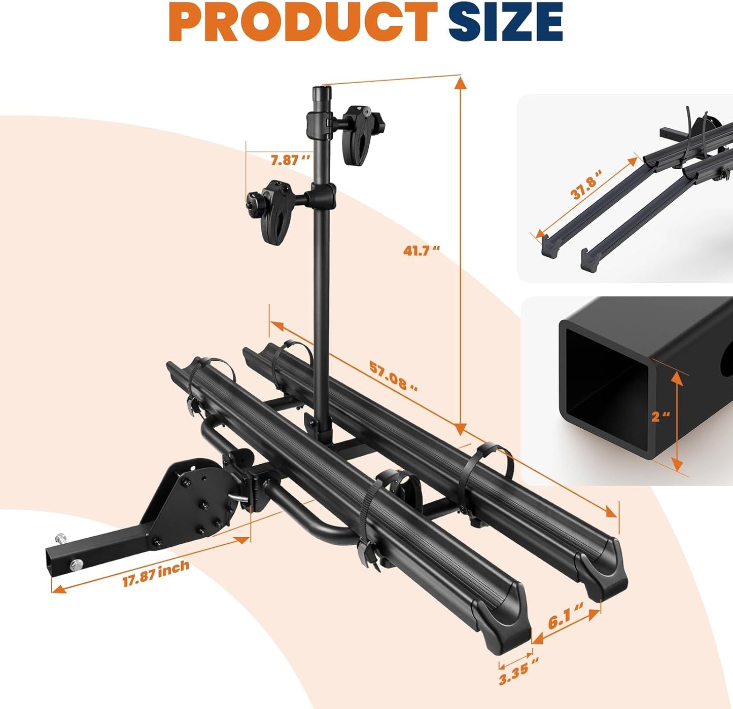 Aluminum 2 EBikes Foldable 2'' Hitch Mounted Carrier Racks w/Ramps Over 200lbs Capacity for 3.35 inch Fat Tire Heavy Duty Universal E-Bike Racks for SUVs Cars Trucks RV 2-Inch Receiver