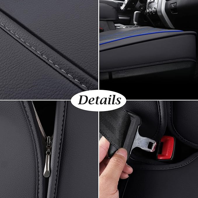 Coverado Full Set Seat Covers for Toyota Tundra, Custom Fit Leather Truck Seat Protectors for 2007-2021 Tundra (Blue)