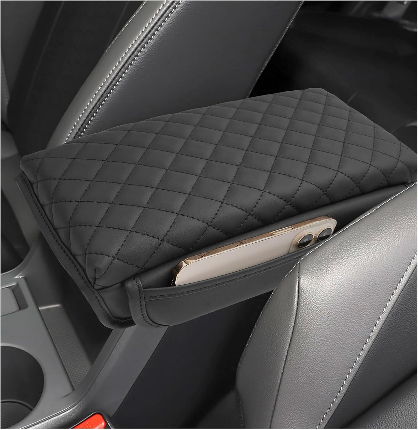 SXCY for 2024 2025 Crosstrek Armrest Cover (Thickened) for Subaru Crosstrek 2025 Accessories 2024 Crosstrek Center Console Cover 2025 Crosstrek Middle Console Cover (Checked, with Side Pockets)