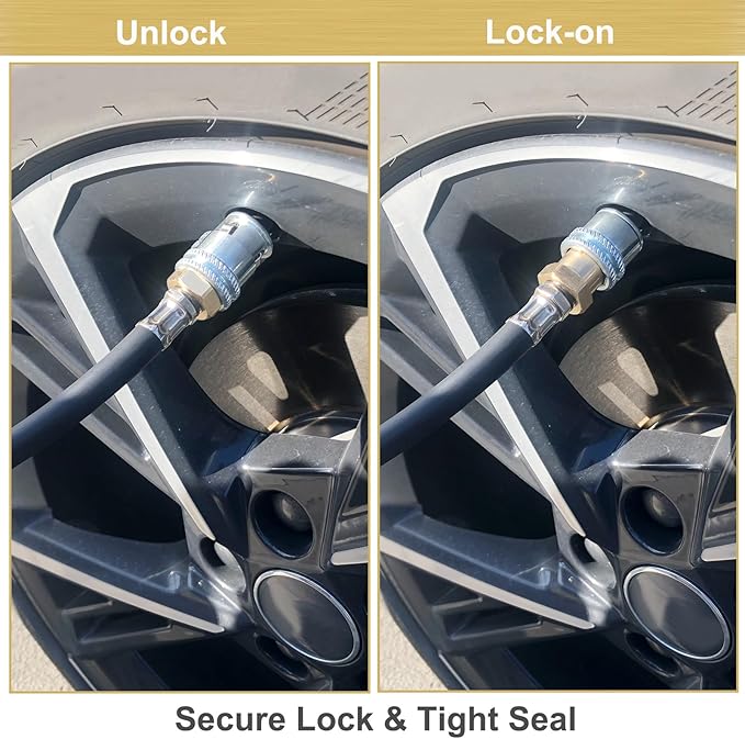 GODESON Lock On Air Chuck,1/4FNPT Closed Flow Brass Tire Chuck with Standard Male Quick Plug,Tire Air Chuck for Tire Inflator Gauge and Air Compressor(Pack of 2)