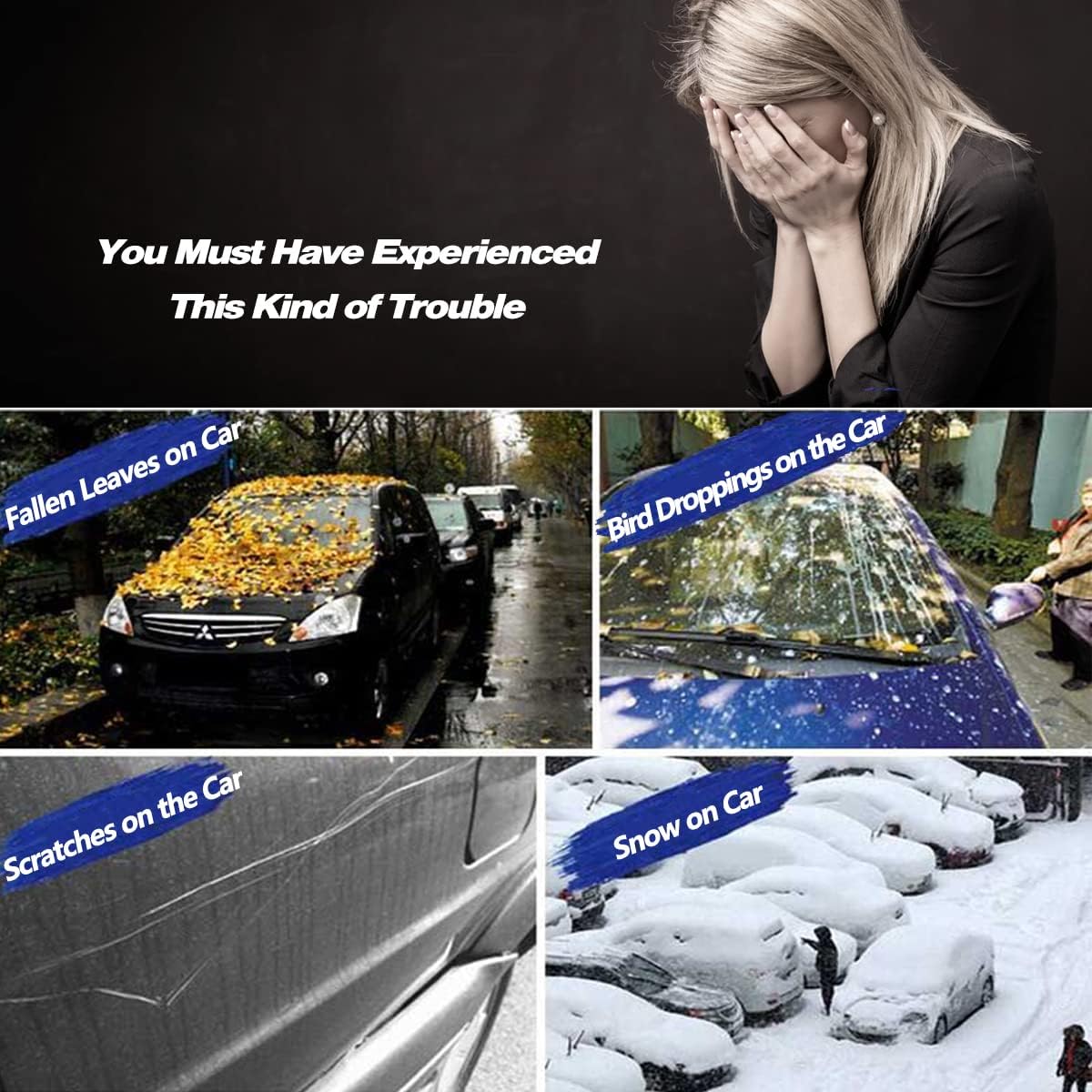 AUQDD 6-Layers PEVA New Material Truck Full Padded Car Cover Waterproof All Weather Weatherproof UV Sun Protection Snow Dust Storm Resistant Outdoor Exterior Custom Form-Fit Straps 230"-260" Black