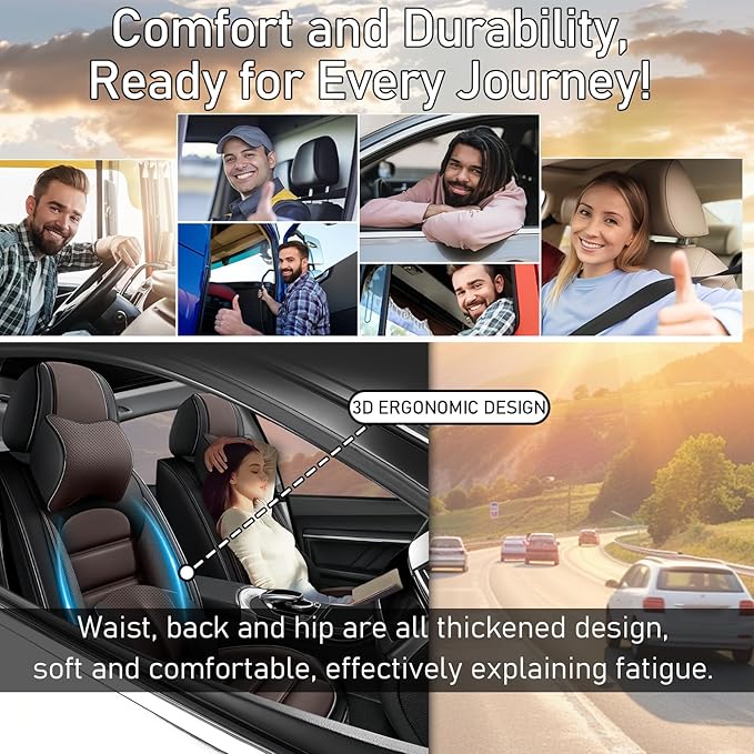 Car Seat Covers Fit for Toyota Highlander 2000-2025 | 7 Seat Car Seat Cover | No-Slip Waterproof Breathable Faux Leather Automotive Seat Covers Auto Interior Covers Coffee brown,Full Set with Pillow