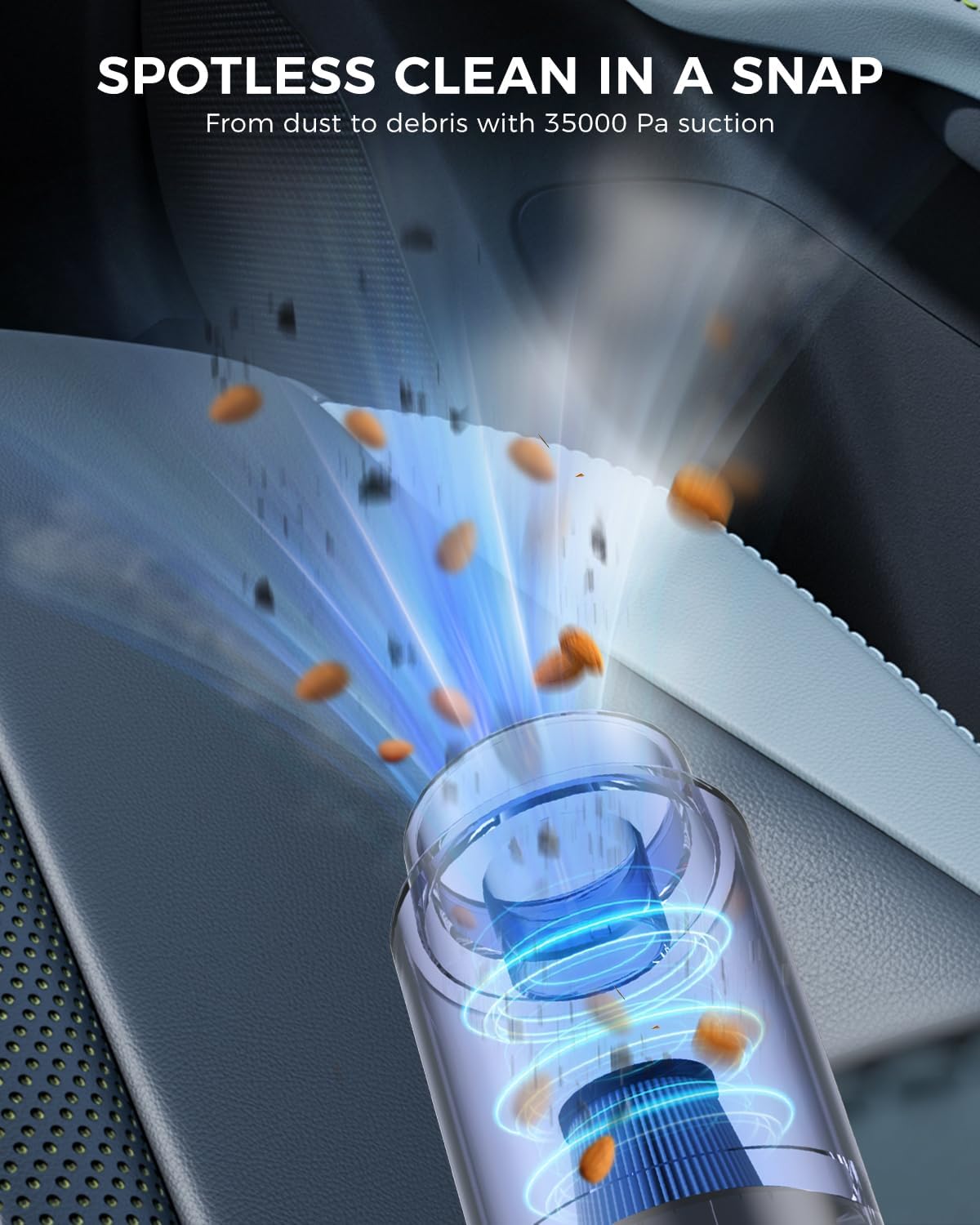 Car Vacuum Portable Cordless, 35000PA High Power Suction & Blower, Wireless Handheld Vacuum Cleaner for Car, Home, Office, Pet(Shiny Black)