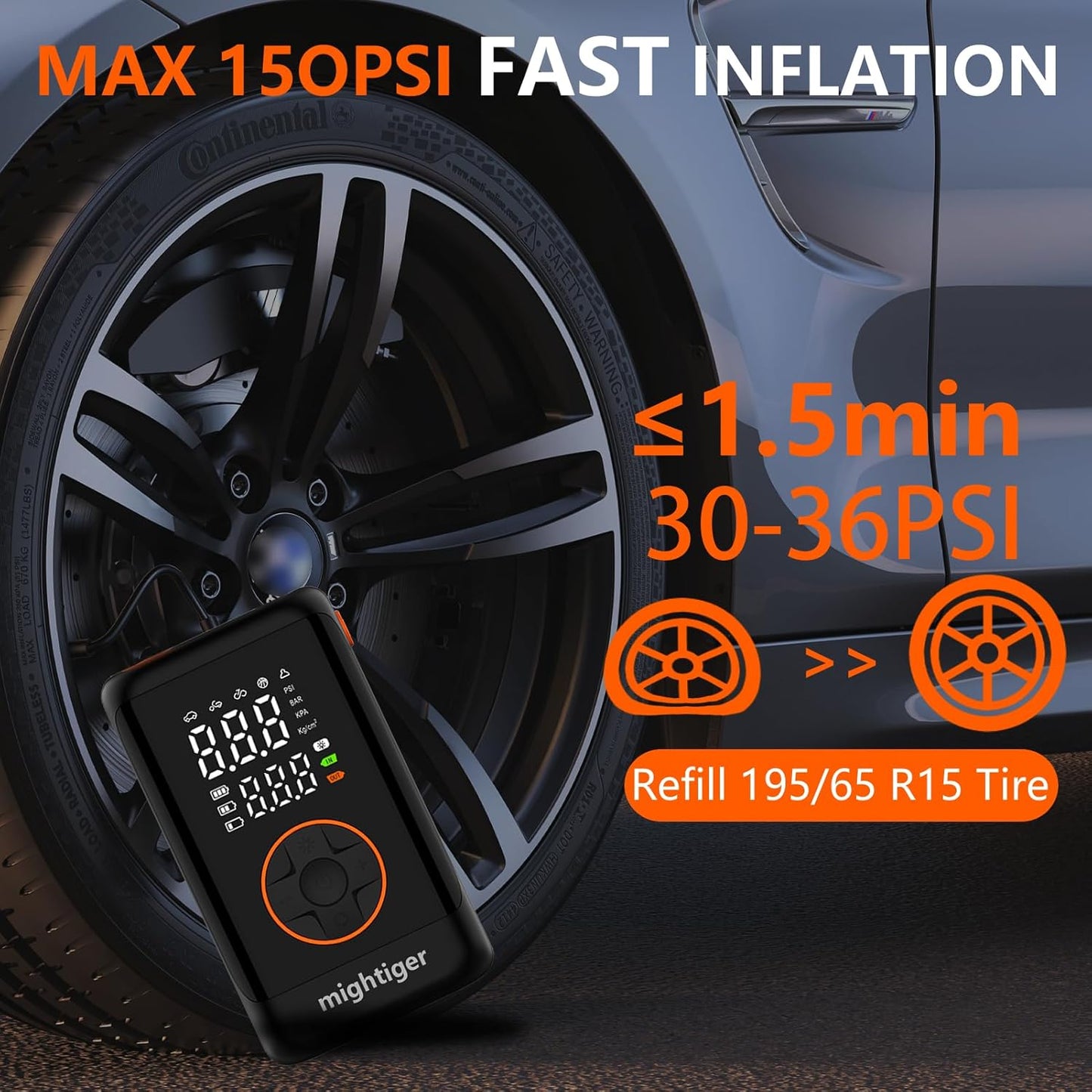 Tire Inflator Portable with Air Release Valve Mini Air Compressor Cordless with Cigarette Lighter with Digital Pressure Gauge can Preset Tire Pressure Auto Shut off SOS Light 150PSI for Cars