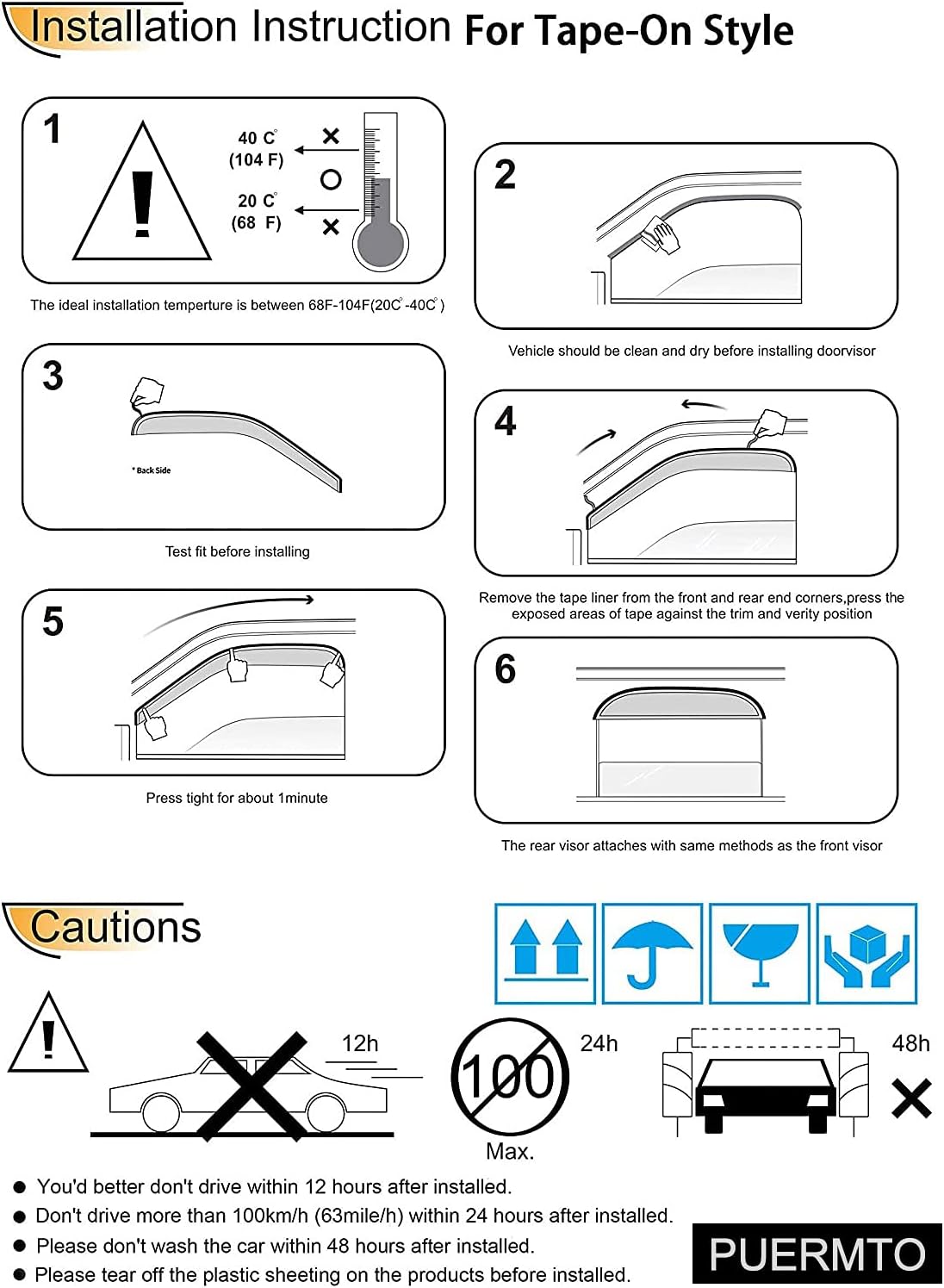 Side Window Wind Deflector, 2pcs Outside Mount Style Tape-On Dark Smoke Rain Guards Set, Window Visor Compatible with 1992-1995 Honda Civic 2-Door Coupe 2-Door Hatchback Only 92235