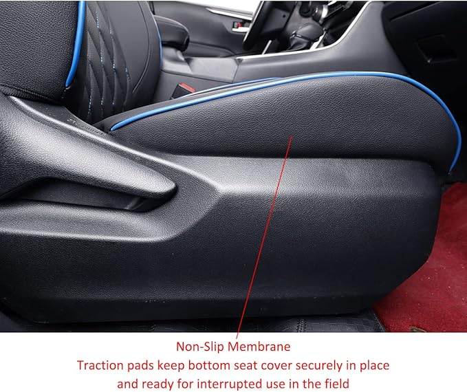 EKR Rav4 Seat Covers Custom Fit for Toyota Rav4 (for Hybrid) 2019-2025 LE,XLE,XLE Premium,Limited,Woodland Edition, Leather Truck Seat Cover Full Set for SUV,Faux Leather(Black with Blue Piping)