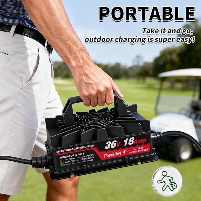 43.8V 18A LiFePO4 Battery Charger, 36V 18A Smart Lithium Battery Charger with LED Light, Waterproof 36 Volt Charger for Electric Forklift, Scooter, Tricycle, AGV Robot, Solar Energy