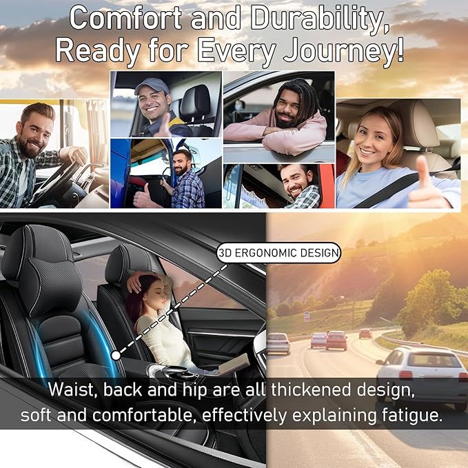 Car Seat Covers Fit for Toyota Highlander 2000-2025 | 7 Seat Car Seat Cover | No-Slip Waterproof Breathable Faux Leather Automotive Seat Covers Auto Interior Covers Black,Full Set with Pillow