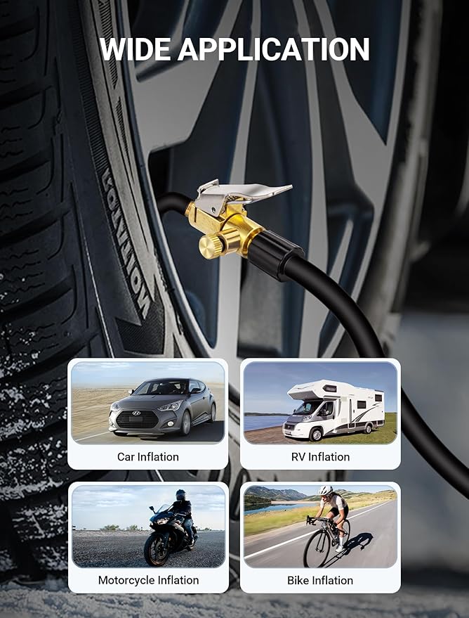 2-Pack Locking Tire Air Chuck, Brass Tire Inflator Hose Adapter w/Clip Adapter & Release Button for Lock On, No Leakage Air Compressor Pump Clip On Tire Chuck Nozzle Adapter Connect Accessories Tool