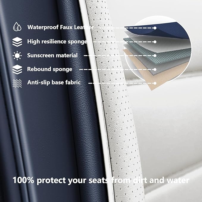Full Set Car Seat Covers for GMC Sierra 1500/2500/3500 Denali SLT AT4 AT4X Base Seat Covers 2008-2025, Waterproof Premium Nappa Leather Seat Protectors(Standard 5 Seats/Black&White)
