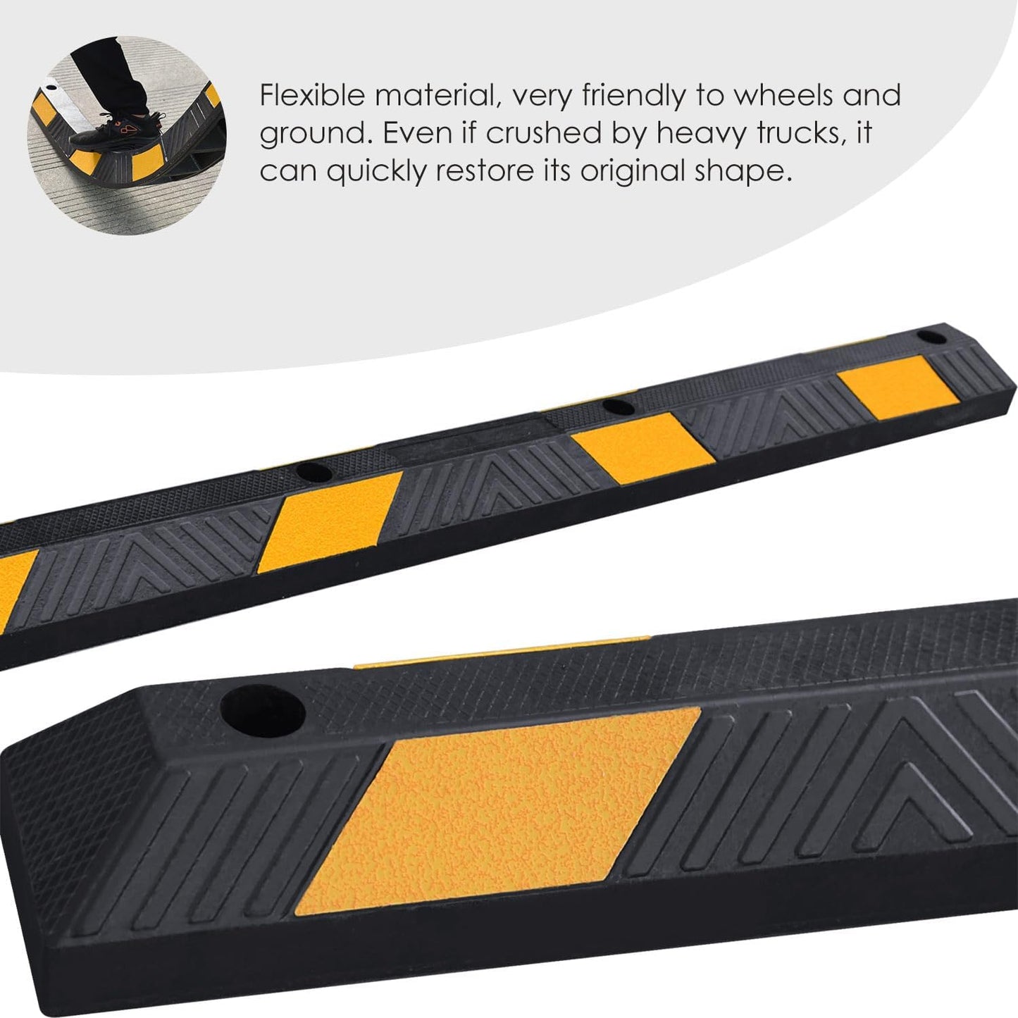 72" in 6' Ft Heavy-duty Rubber Parking Curb, Installation Kits Included, Parking Garage Floor Stopper, Wheel Stopper for Vehicles Truck Driveway Protect Cars Vans Trucks Pumpers (72" - 2Pack)