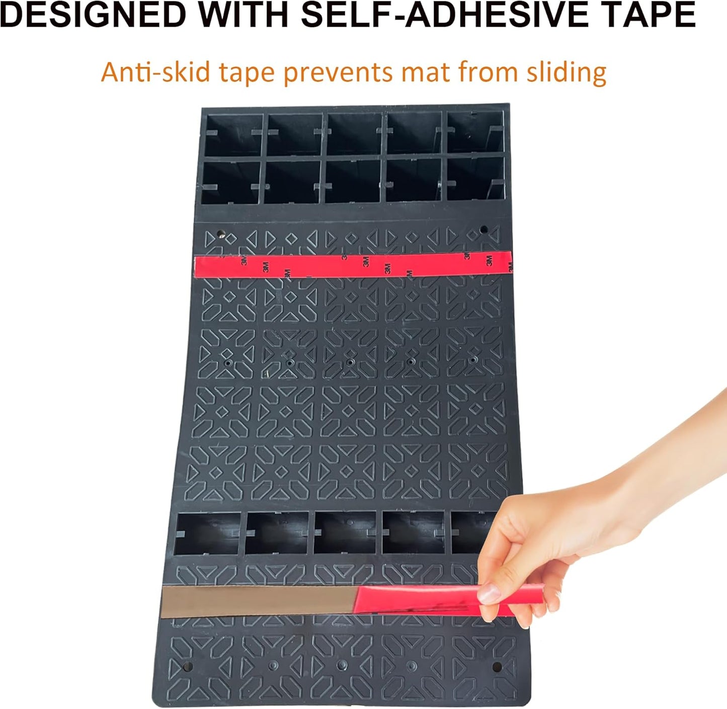 OrangeStar 4 Pack Parking Guide Mat, 21” Heavy Duty PU Wheel Stopper w/Reflective Stripe for Garage Vehicles, Indoor/Outdoor Use, Black