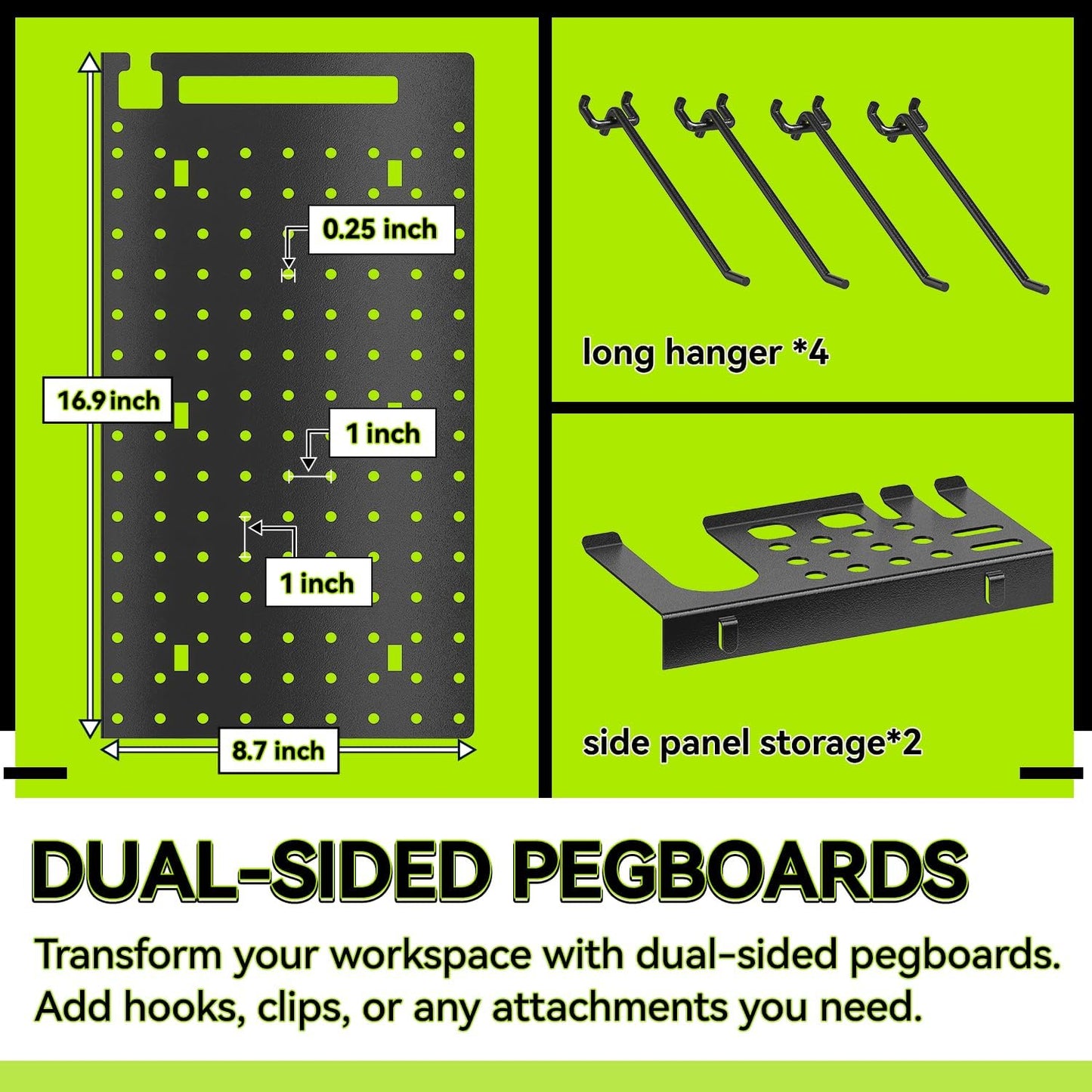 KAFAHOM Power Tool Organizer with Charging Station,9 Drill Holder Wall Mount,4 Layer Durable Metal Cordless Drill Storage for Garage Organization,Battery Tool Rack Built in 7 Outlet Power Strip Black