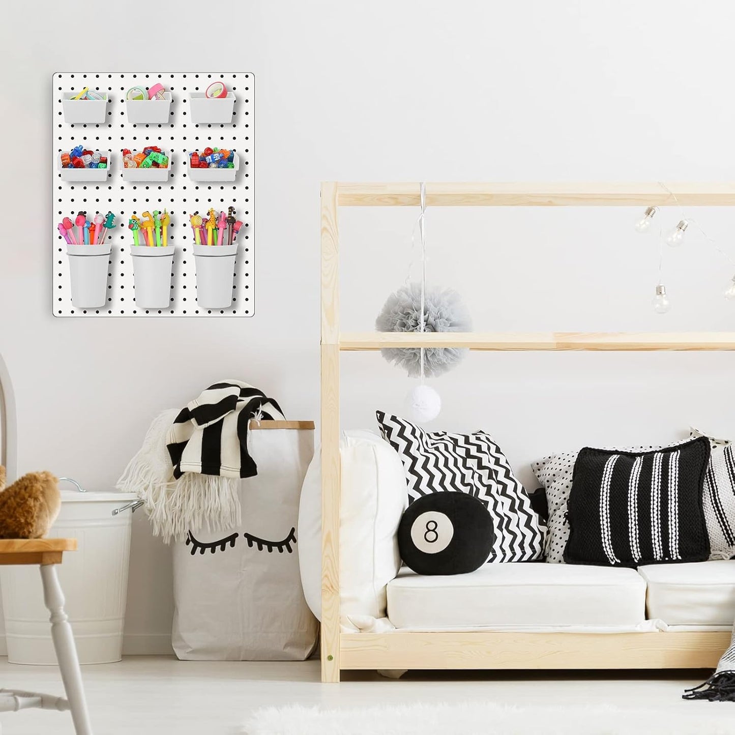 Yookeer 20 Pcs Pegboard Bins and Cups with Hooks and Loops Peg Assortment Organizer Accessories Various Tool Organizer Pegboard Baskets Set for Garage Workshop Workbench Office(White)