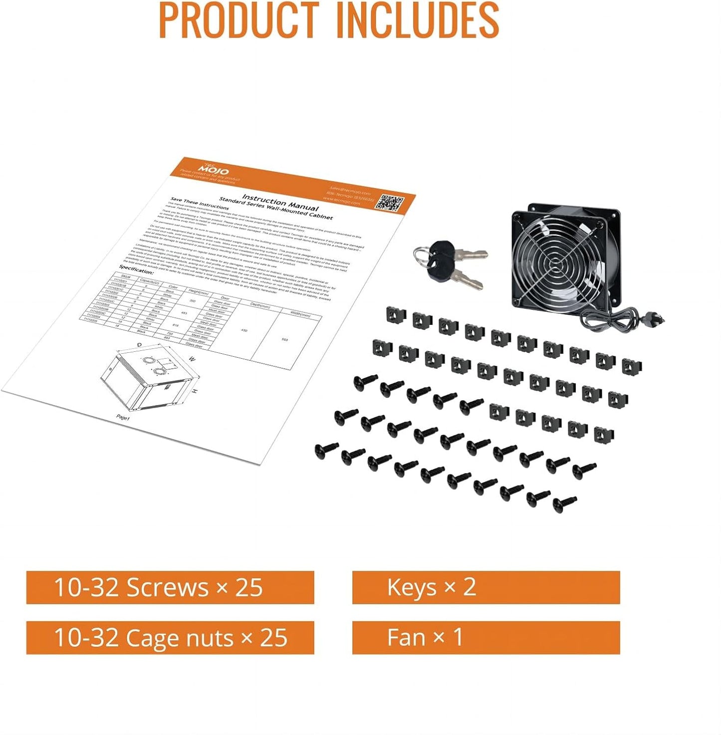 Tecmojo 15U Wall Mount Rack Network Cabinet for 19" IT Equipment,with Lockable Glass Door and Side Panels,Cooling Fan,17.7inch Depth,Black (15U)
