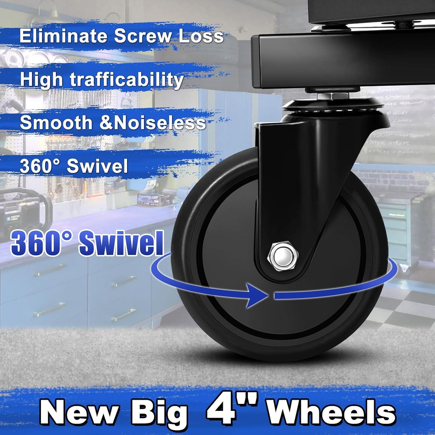 Rolling Stool with Wheels, Adjustable Height Pneumatic Garage Work Mechanic Stool Seat with Backrest, 400 LBS Capacity 360° Swivel Mechanic Crepper Chair with Tool Tray Storage, Blue