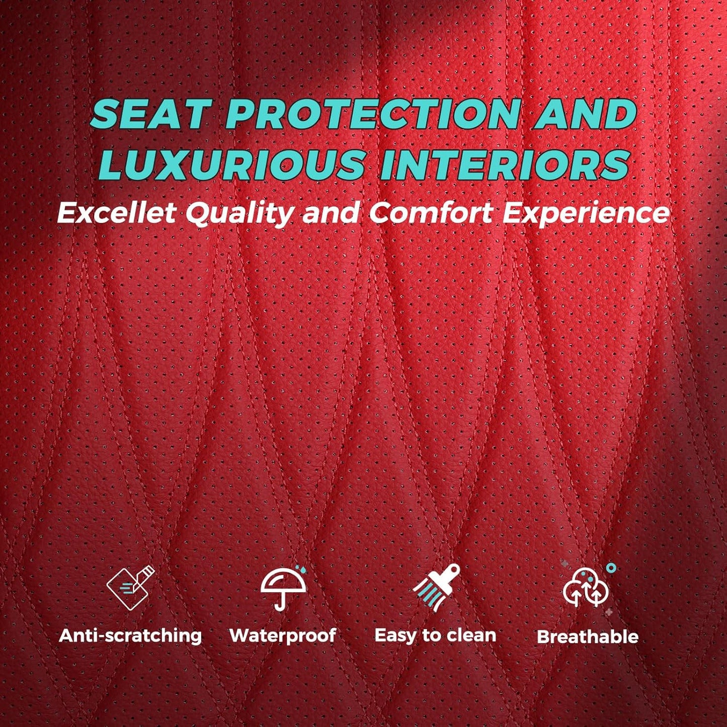 Seat Covers for Honda Civic Sedan EX-L, EX-T, EX, Touring, LX-P, Sport 2016 2017 2018 2019 2020 2021, Faux Leather Car Seats Cover Full Set(Rear Row 40/60 Split & Folding Backrest)-RED