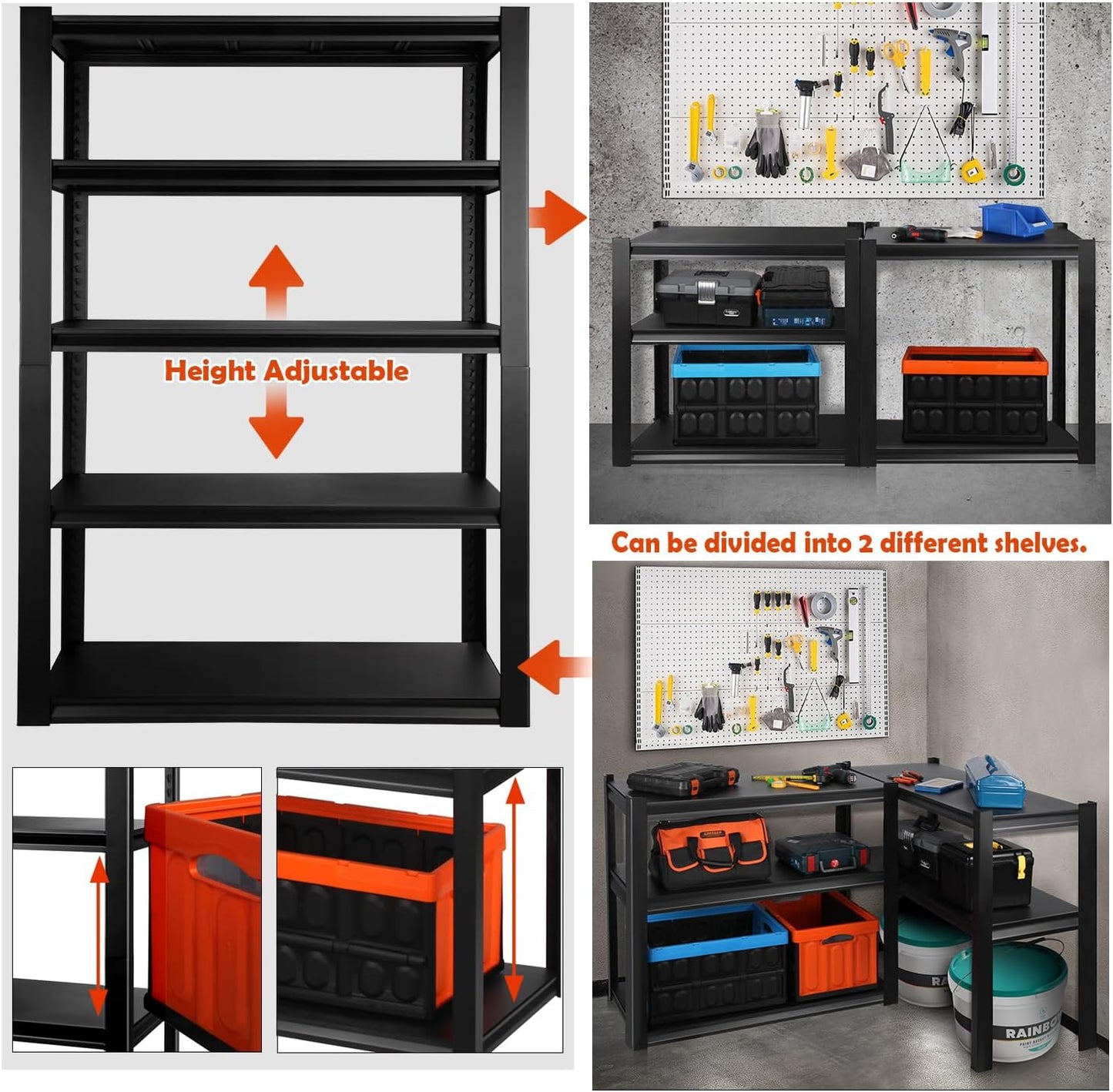 PACHIRA E-Commerce 72" Garage Shelving Heavy Duty, Wide Size Storage Shelves 5-Tier Large Metal Shelving Unit Adjustable Utility Rack for Garage, Pantry, 39.4" W x 17.7" D x 72" H