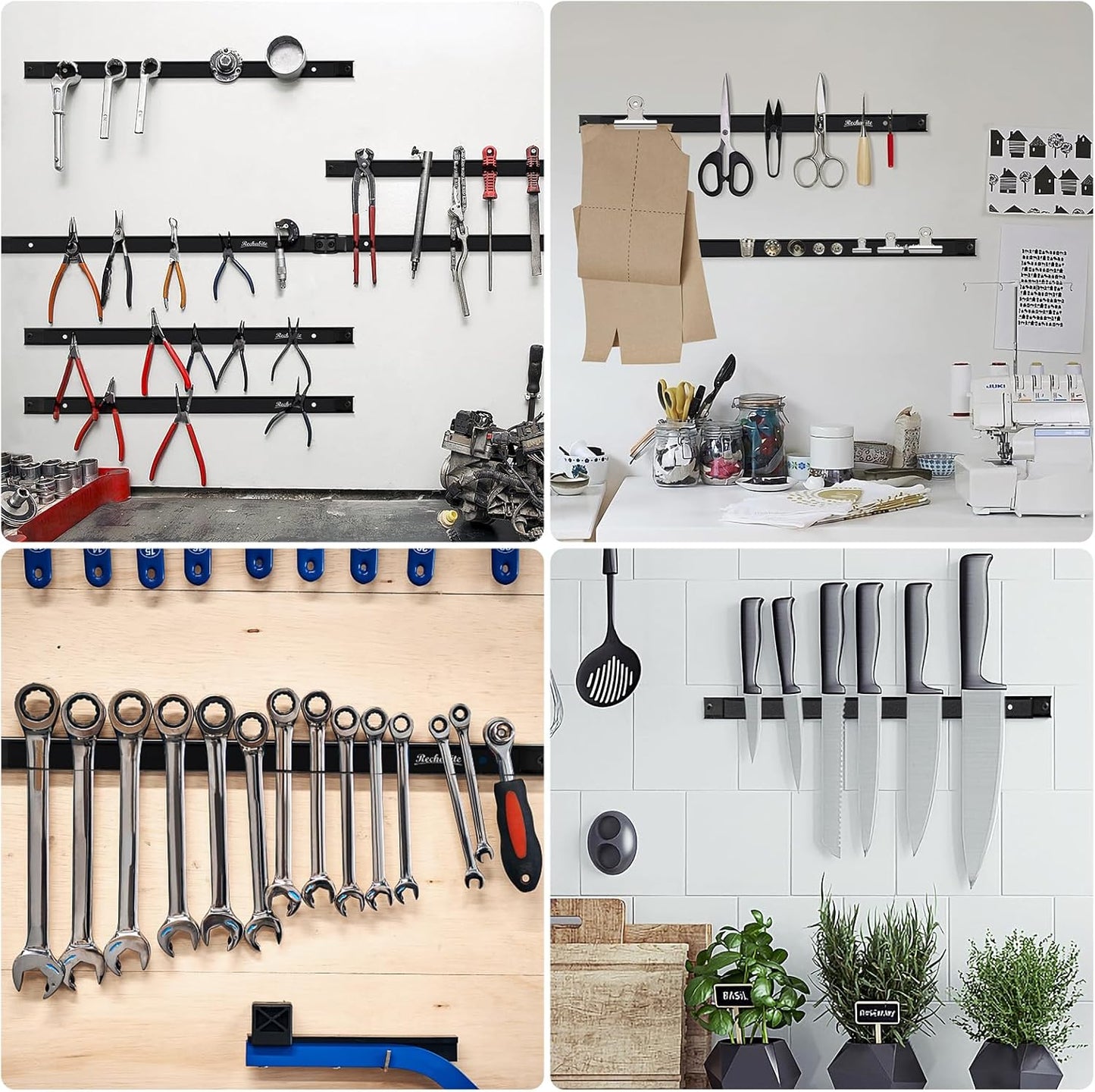 6 Pieces 12" Magnetic Tool Holder Strip, Black Magnet Bar, Metal Tool Organizer Rack for Garage Organization, Easy To Install in Workshop, Mounting Screws Included