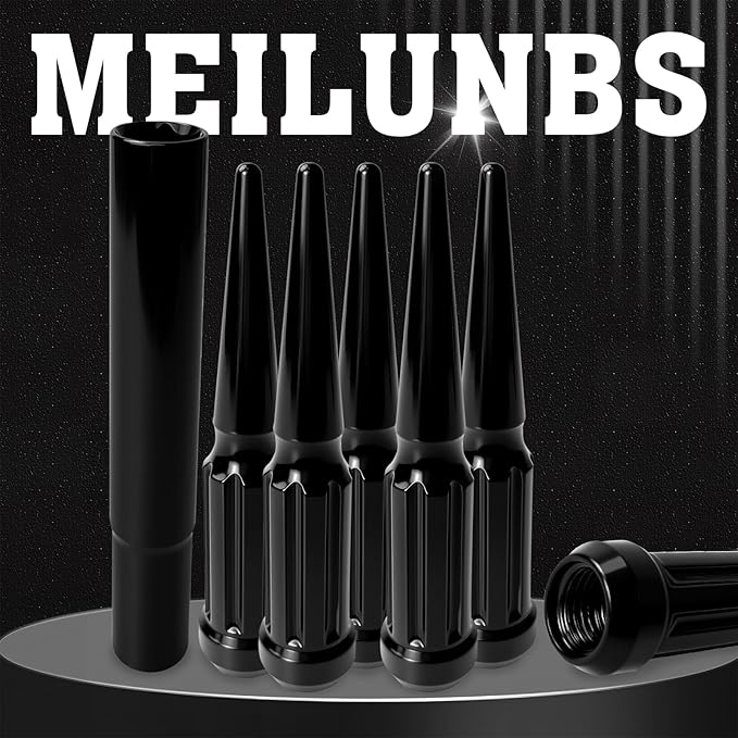 M14x1.5 Spiked Lug Nuts, 3/4" Hex Closed End Nut with 1 Socket Key, Wheel Spiked Lug Nuts for Silverado Sierra 1500 2500 3500, F150 F250 F350, Fit for Aftermarket Wheel (24Pcs,Black)