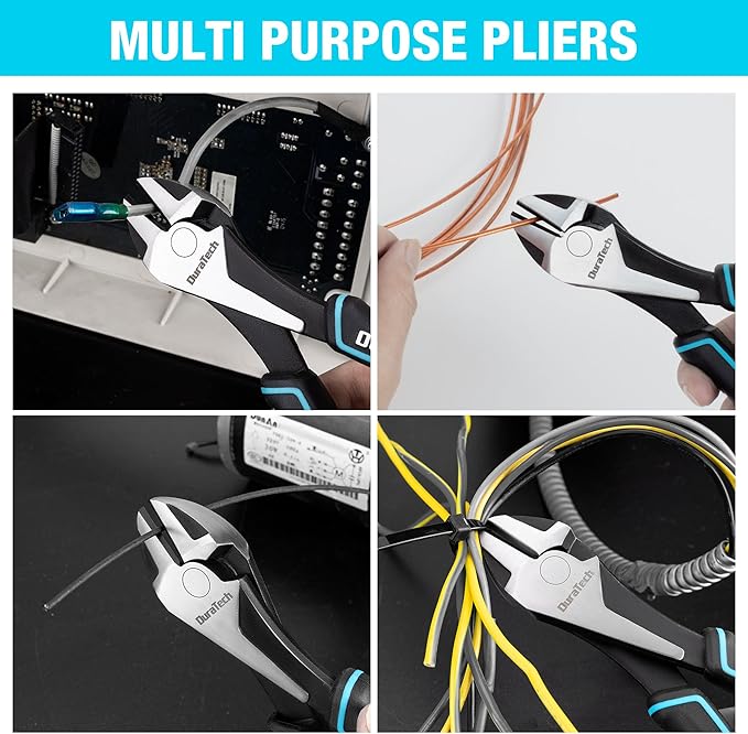DURATECH 7" High Leverage Diagonal Cutters, Cr-Ni Wire Cutters, Side Cutters for Cutting Wire, Diagonal Cutting Pliers with Comfortable Grip