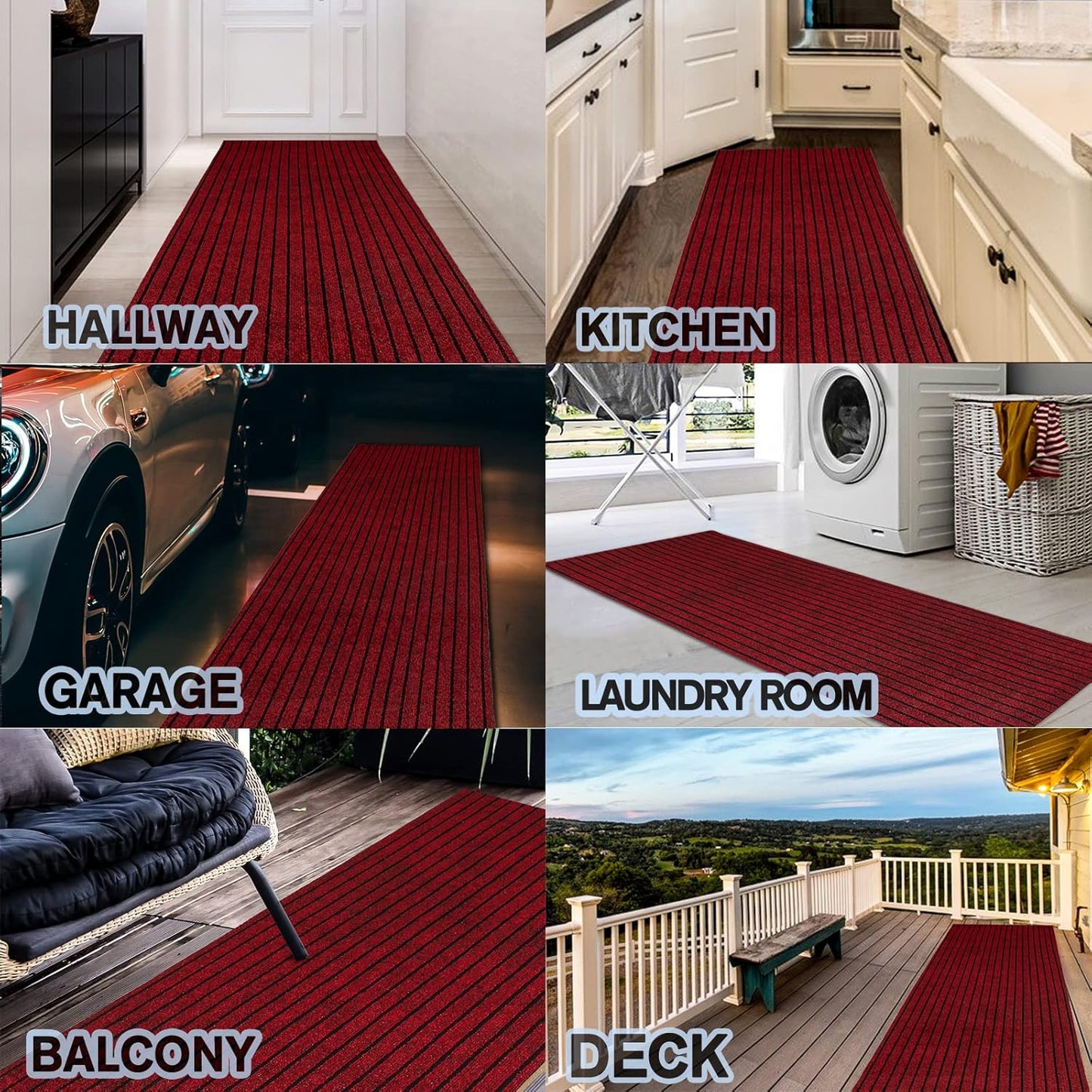 Custom Size Backed Non-Slip Area Rugs Runner, Easy Clean, Waterproof Runner Rugs for Hallway Entryway, Kitchen, Laundry, 4FT x 19FT, Red Stripe