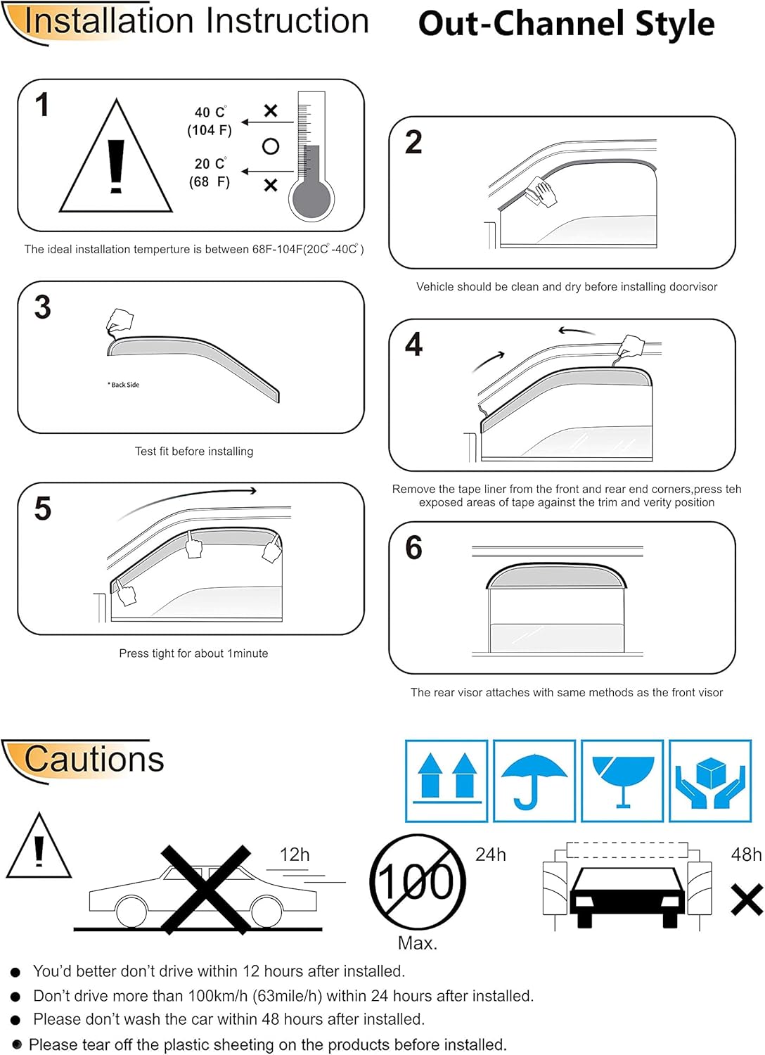 94143 Side Window Visor Wind Vent Deflector fit for 2007-2015 Mazda CX9,4pcs Dark Smoke Nice Looking Outside Mount Style Tape On Sun Rain Guards Set