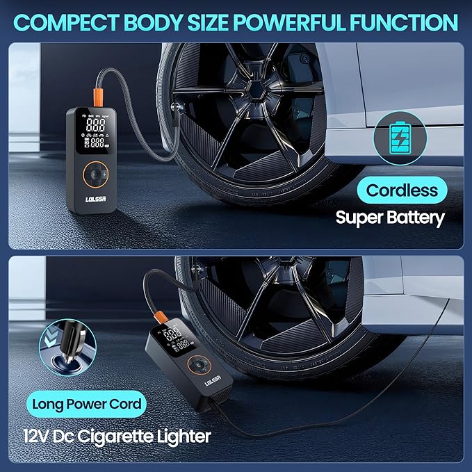 Tire Inflator Portable Air Compressor 150PSI Air Pump for Car Tires-Cordless Tire Pump with Pressure Gauge, Cigarette Lighter Plug for Motorcycle, Bike, Ball, Dual-Use Type (Dark)