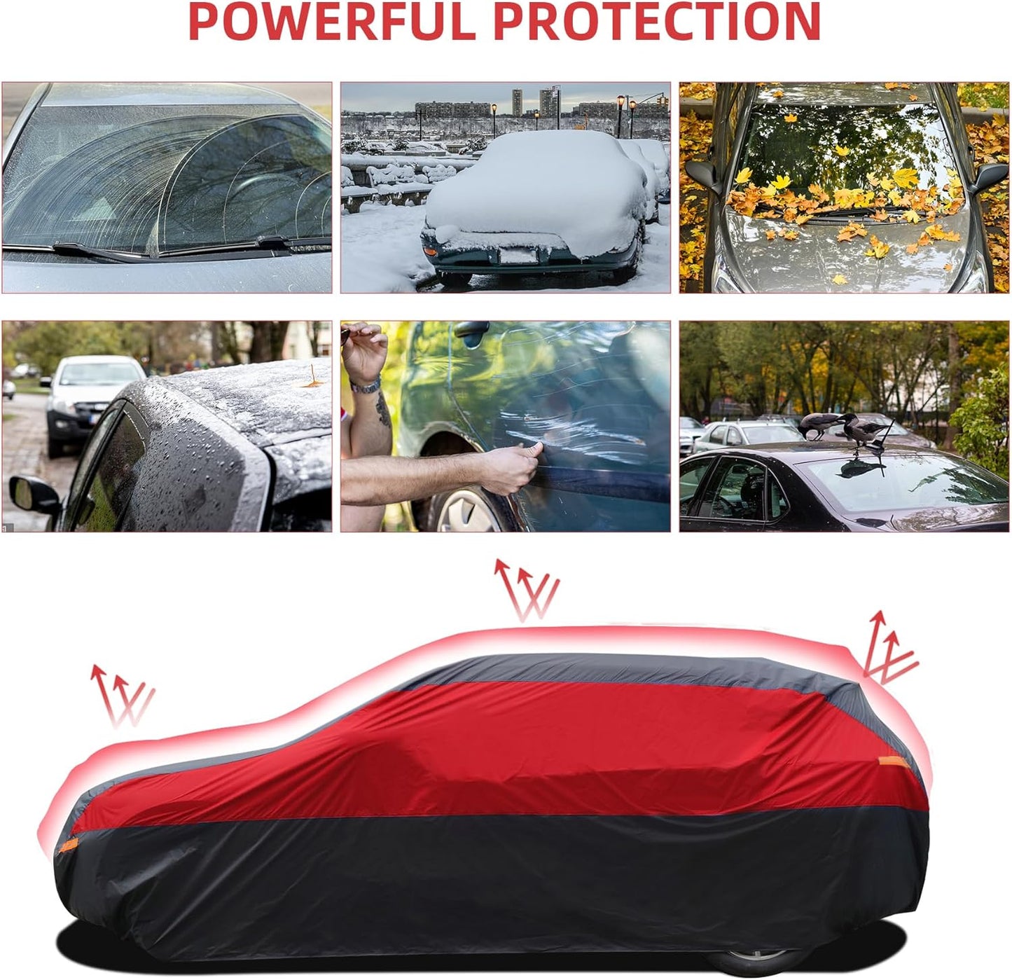 SUV Car Cover Hatchback Cover Waterproof All Weather, Outdoor Car Covers for Automobiles with Zipper Door, Hail UV Snow Wind Protection, Car Cover, Fit SUV Jeep-Length (up to 181")